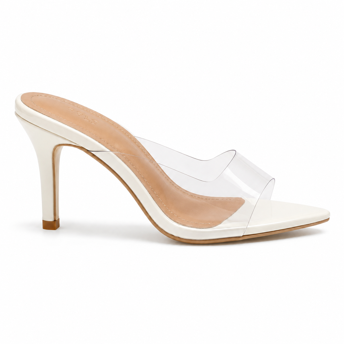 Tamanco Laura de salto fino 7 cm em verniz off white