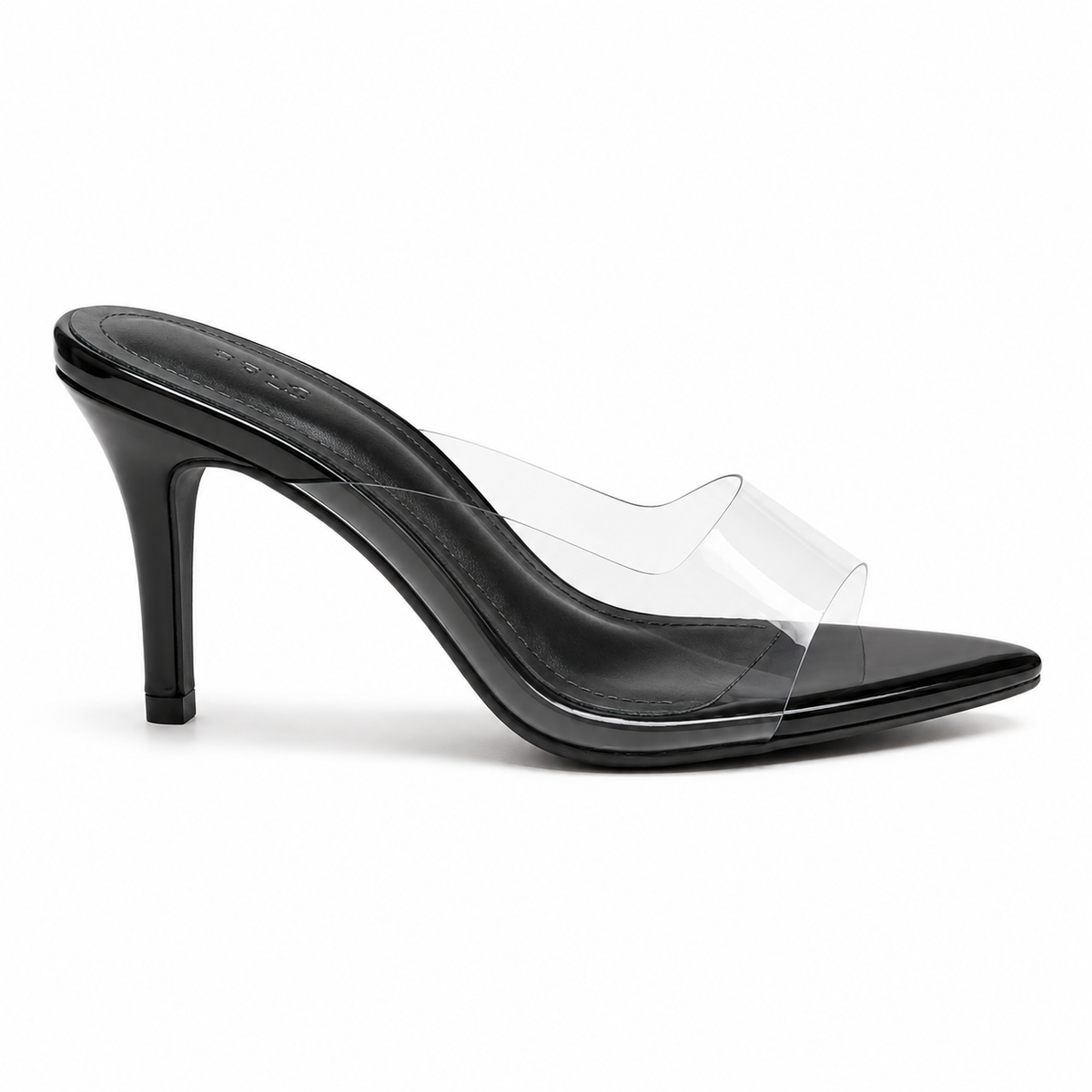 Tamanco Laura de salto fino 7 cm em verniz preto